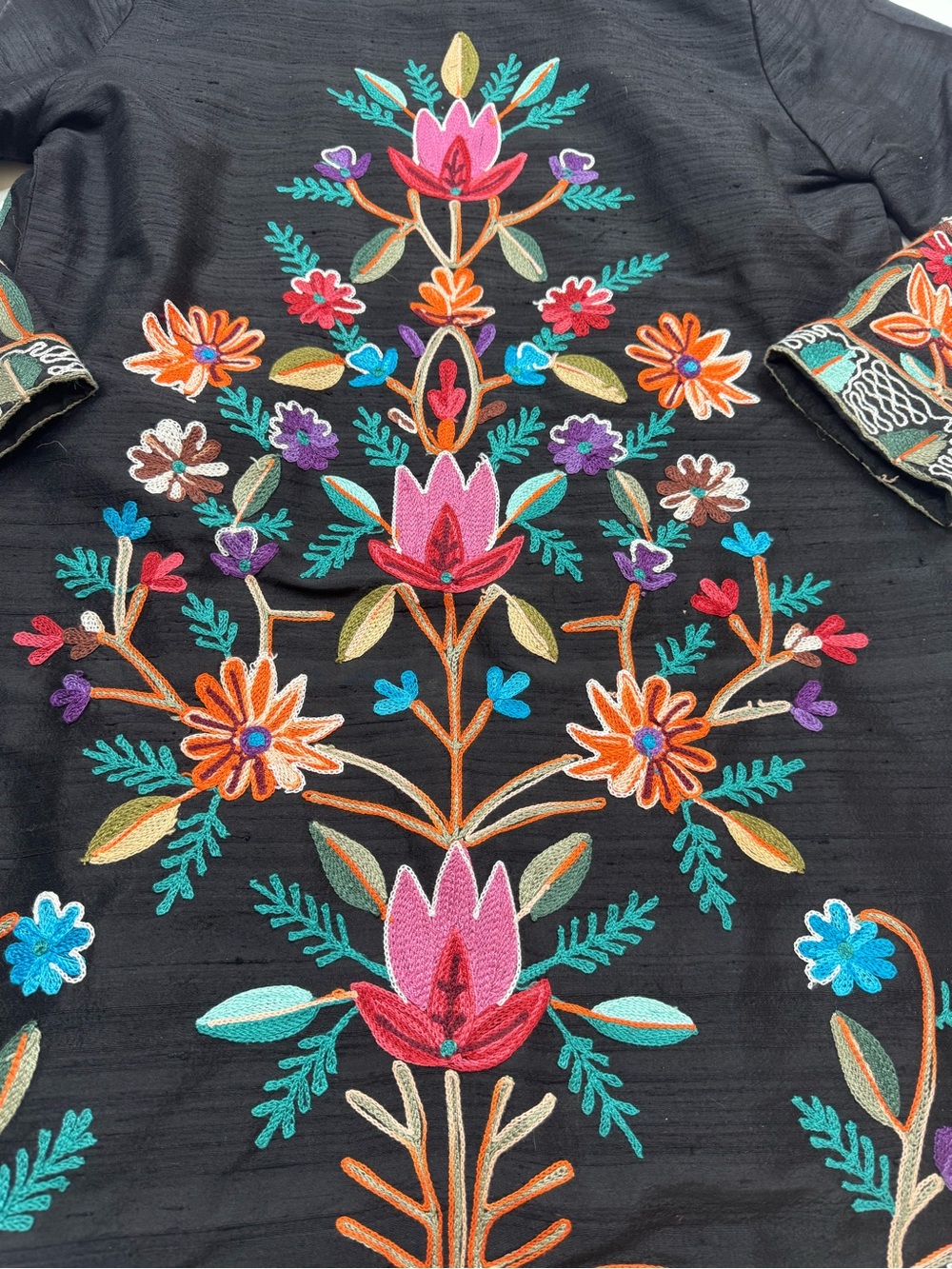 ANU 100% Silk Embroidered Open-Front Floral Jacket Womens Small - Picture 12 of 12